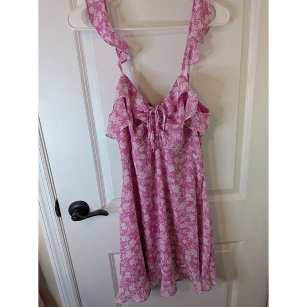 Lulus Pink Floral Ruffle Tie Front Mini‎ Dress Womens Medium Sweetheart Chiffon